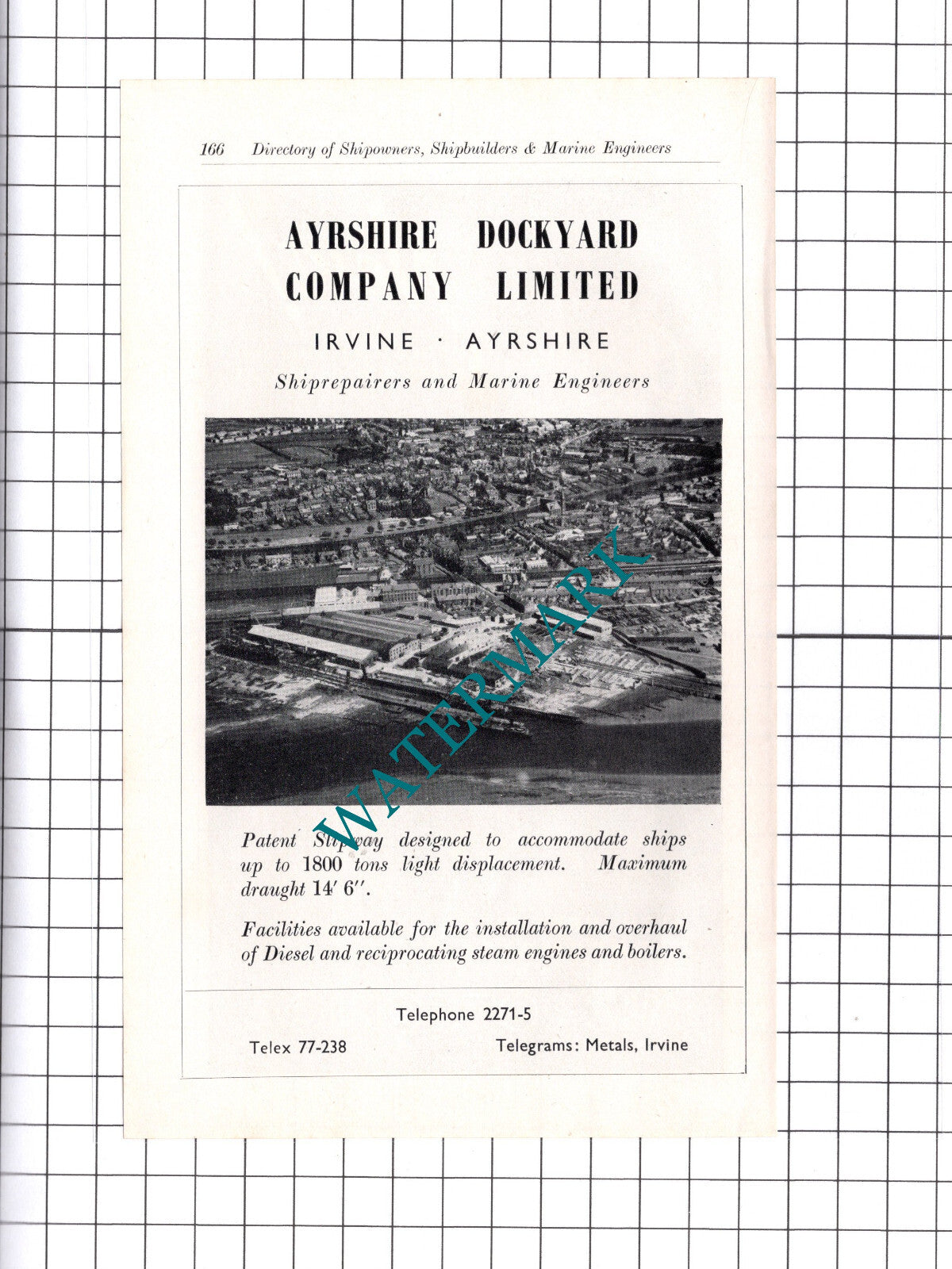 Ayrshire Dockyard Company Ltd Irvine Ayrshire  ADVERT   - c.1957