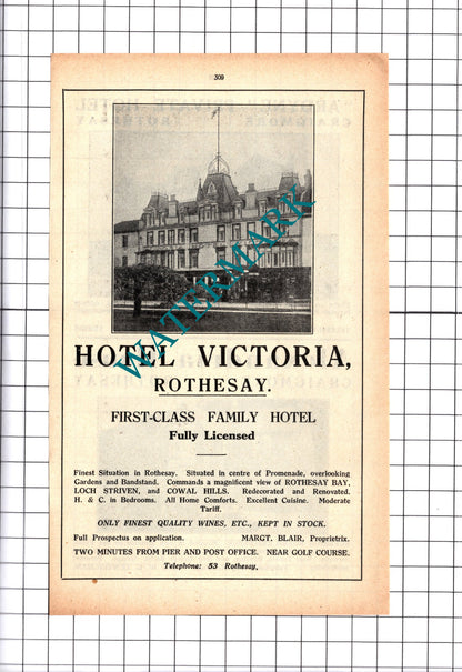 Hotel Victoria Rothesay Blair Ardyne Terris Alexandria House Advert 1939 Cutting