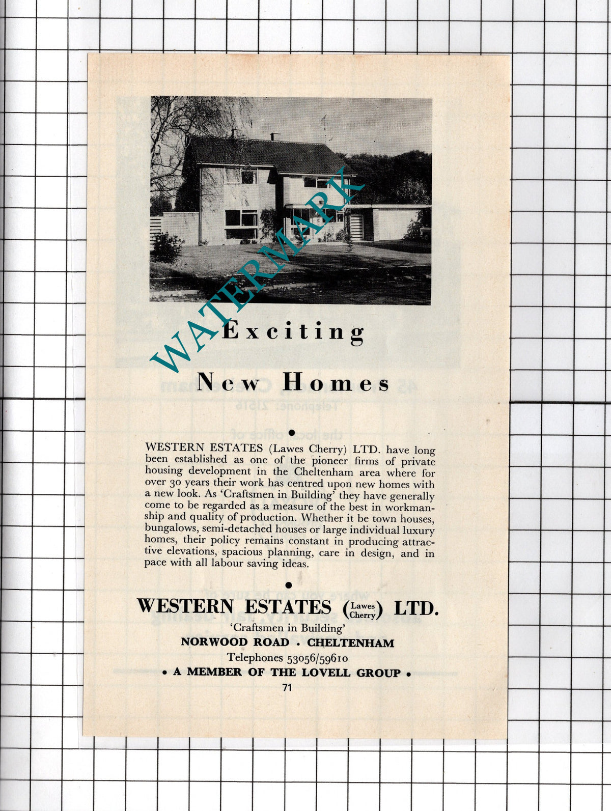 Royal Insurance Cheltenham  / Western Estates Lawes Cherry Ltd -  1970's Advert