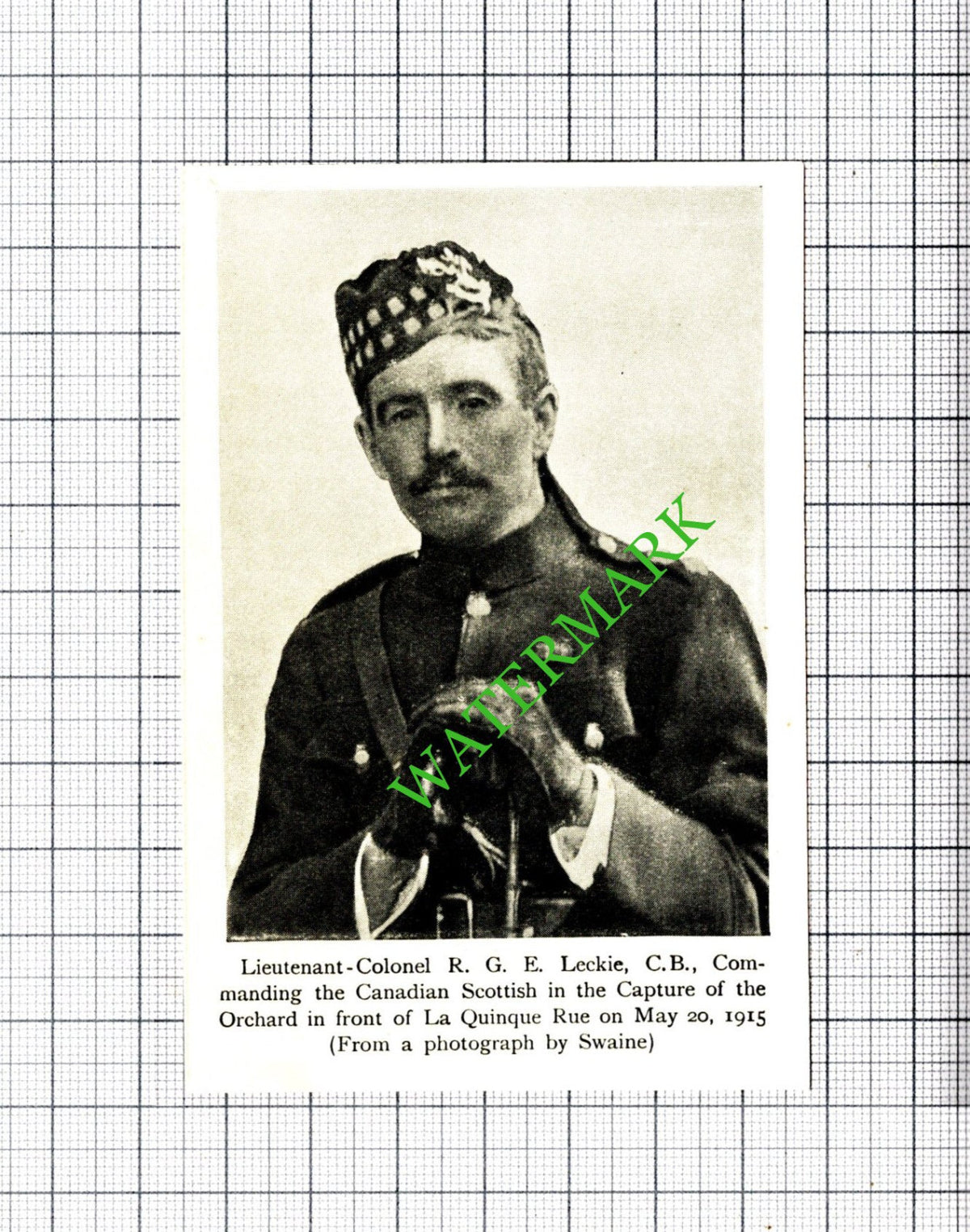 Lt Col RGE Leckie Canadian Scottish WW1 Great War- c.1920 Small Cutting