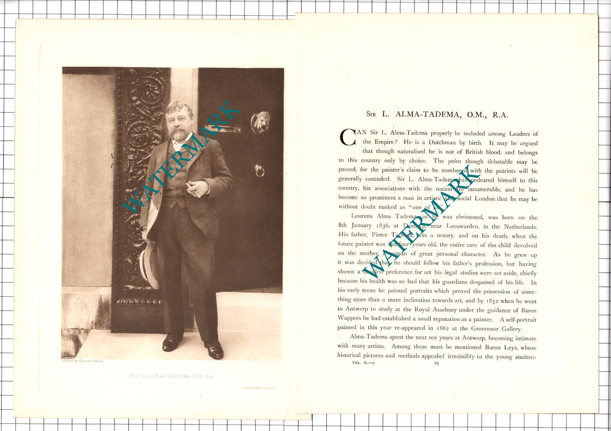 Sir Lourens Alma-Tadema  -- c.1920 Print / Article