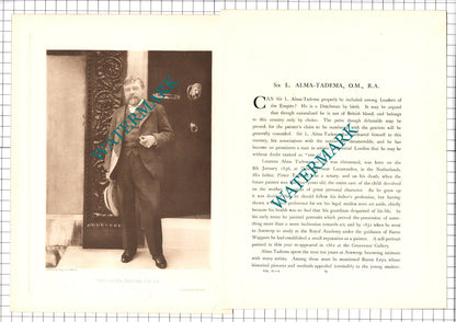 Sir Lourens Alma-Tadema  -- c.1920 Print / Article