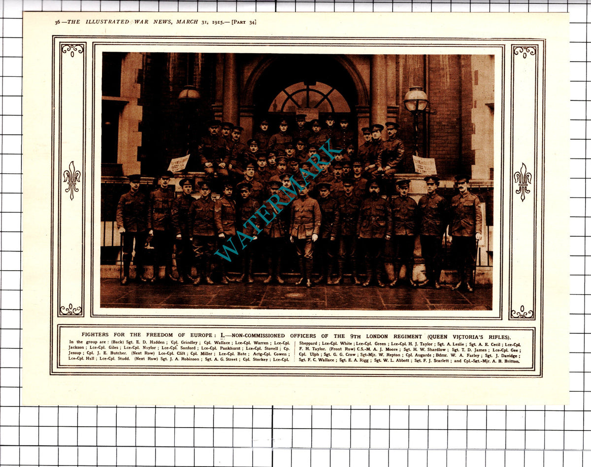9th London Regiment Hadden Stovell Storkey / AGAMEMNON Ship WW1 - 1915 Clipping