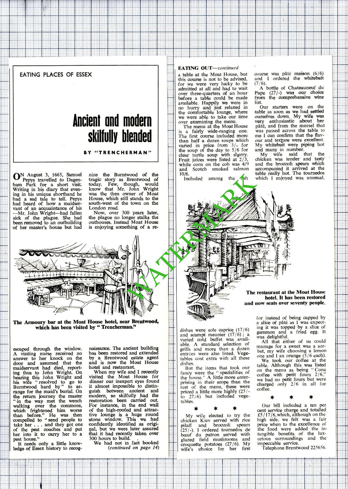Moat House Hotel Brentwood Essex  - 1969 Two-Part  Cutting