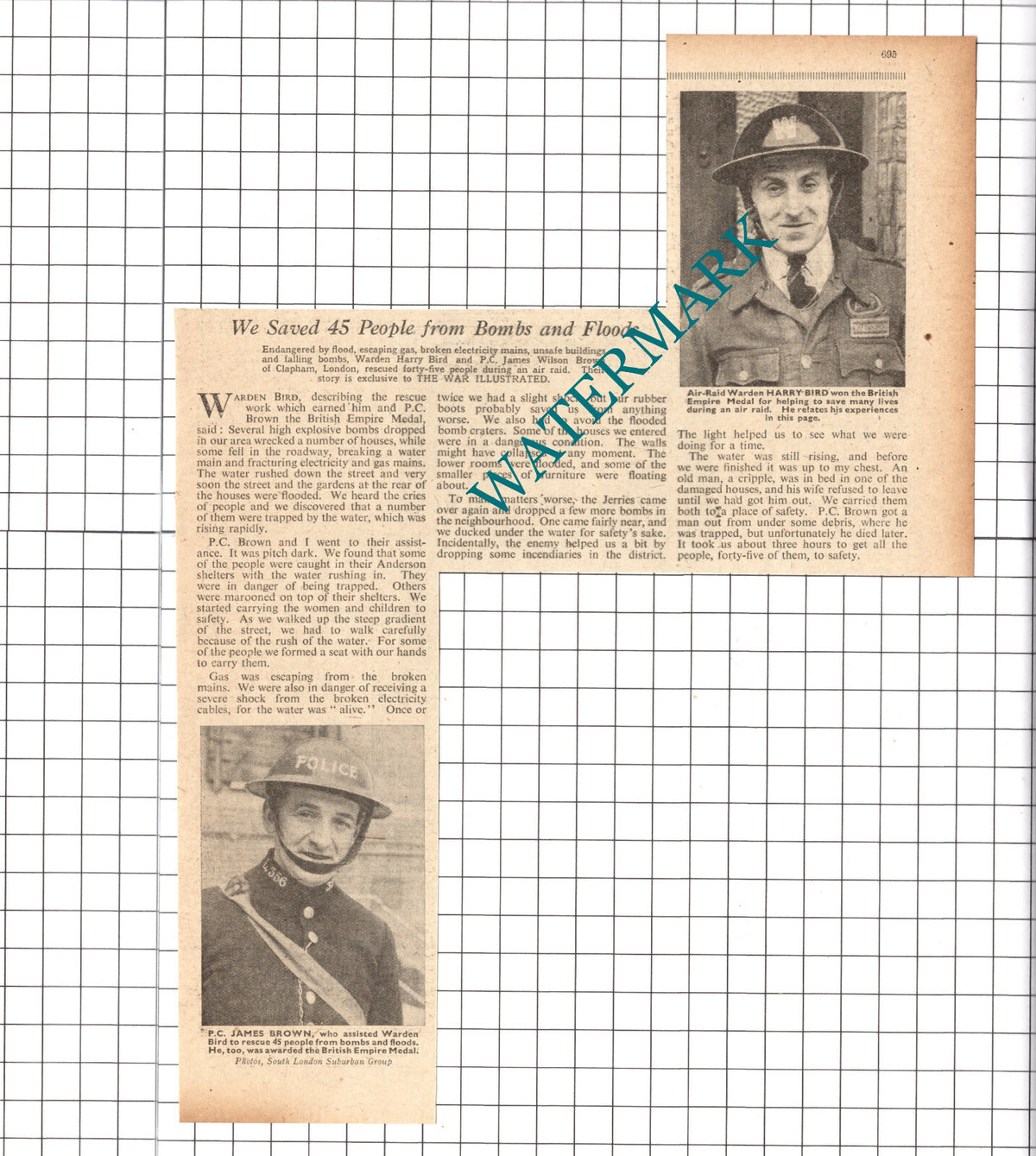 PC James Wilson Brown Clapham London Warden Harry Bird WW2 - 1941  Clipping