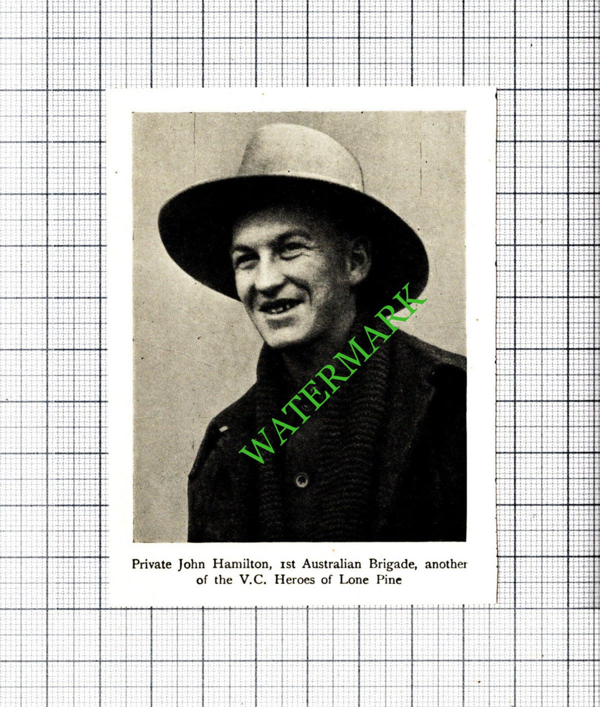 Private John Hamilton 1st Australian Brigade Great War - c.1920 Small Cutting