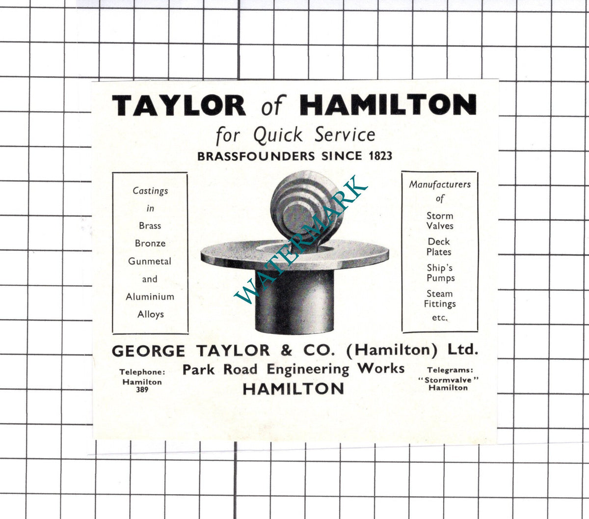 George Taylor & Co Hamilton Ltd Park Road Engineering  - c.1957 SMALL ADVERT