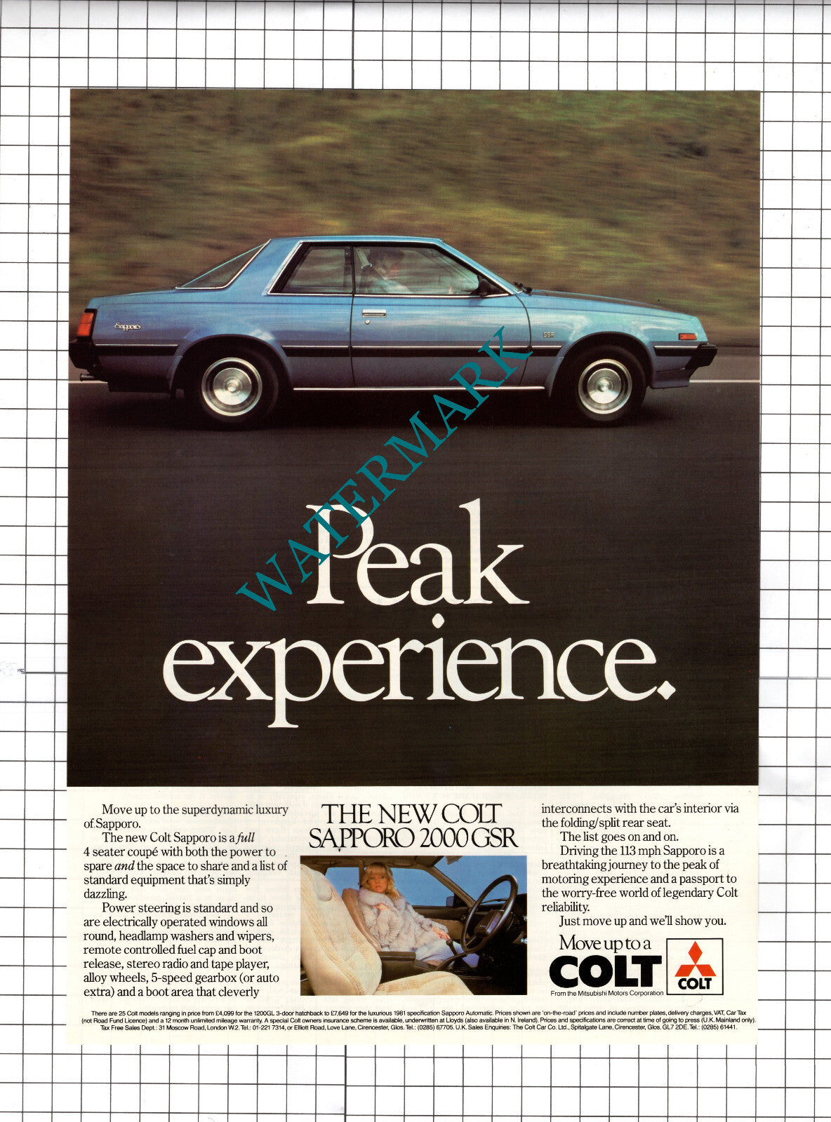 Mitsubishi Colt Sapporo 2000 GSR ADVERT - 1981 Cutting