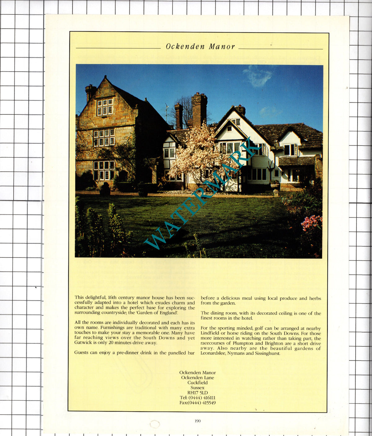 Ockenden Manor Cuckfield Sussex Advert - 1995 Cutting