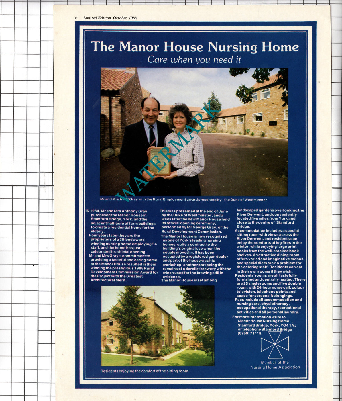 The Manor House Nursing Home Stamford Bridge York - 1988 Cutting
