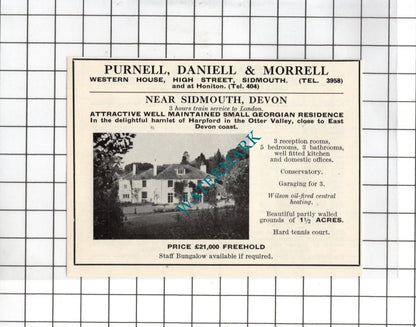 Wentworth Estate / Sidmouth Devon SMALL House Sale Advert - 1967