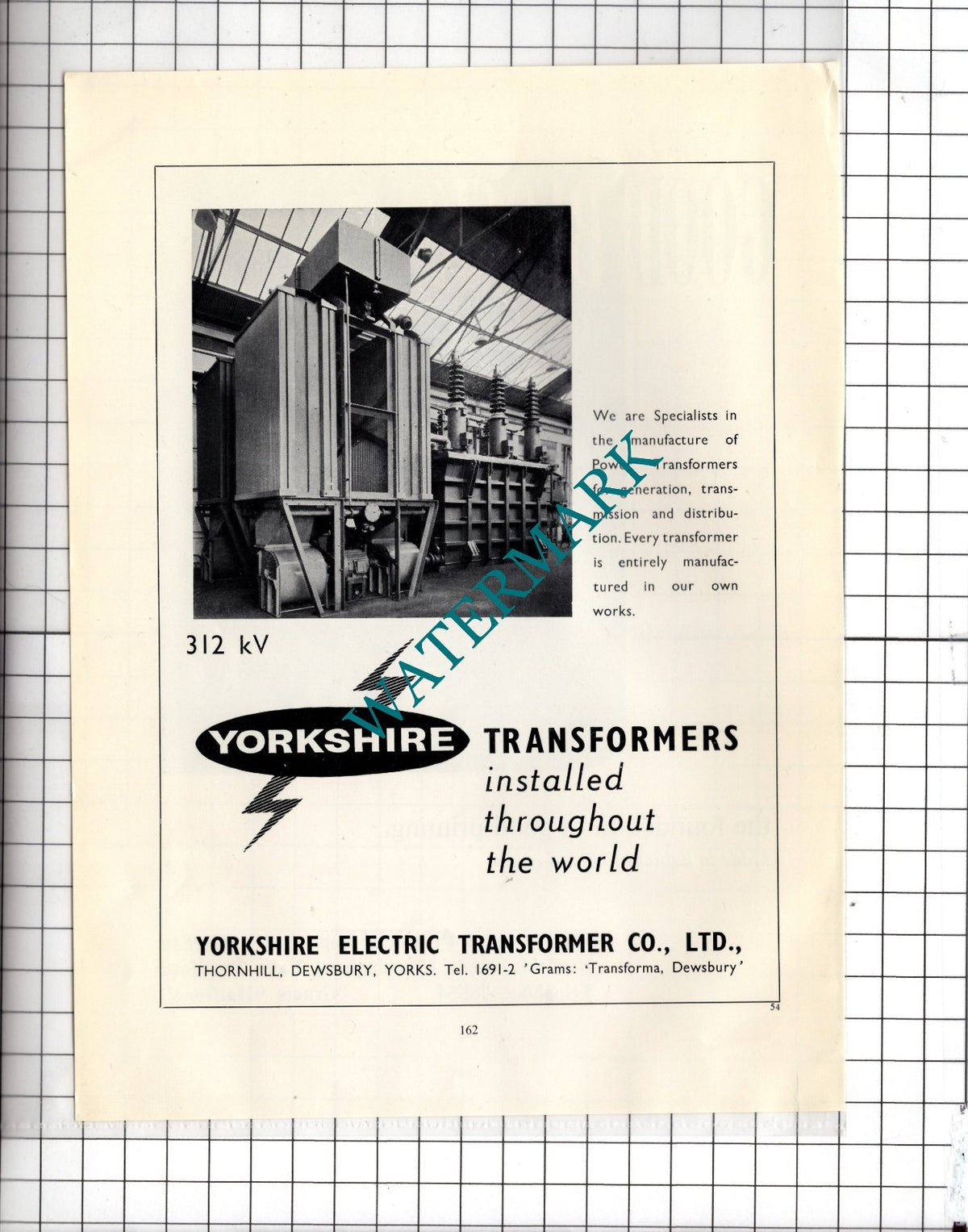 Yorkshire Electric Transfomer Co Ltd  Thornhill Dewsbury Yorks -  c.1962 Advert