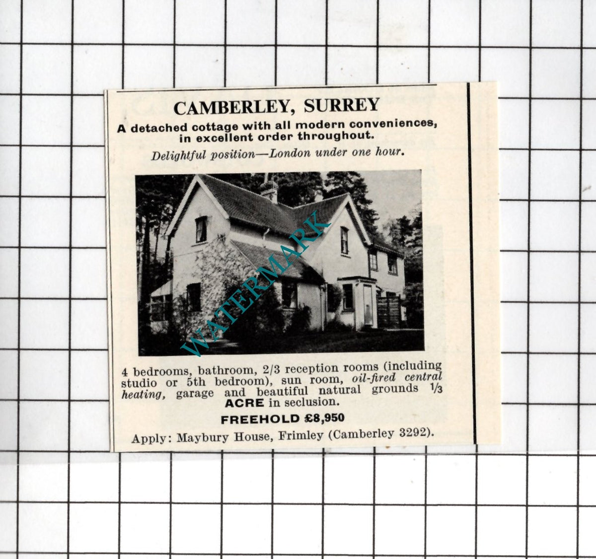 Camberley Surrey  - 1967 SMALL  House Sale Advert