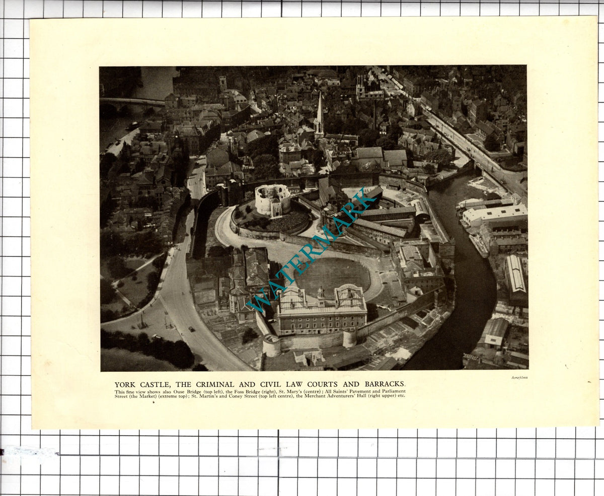 York Yorkshire York Castle Law Courts Aerial View  - 1928 Clipping