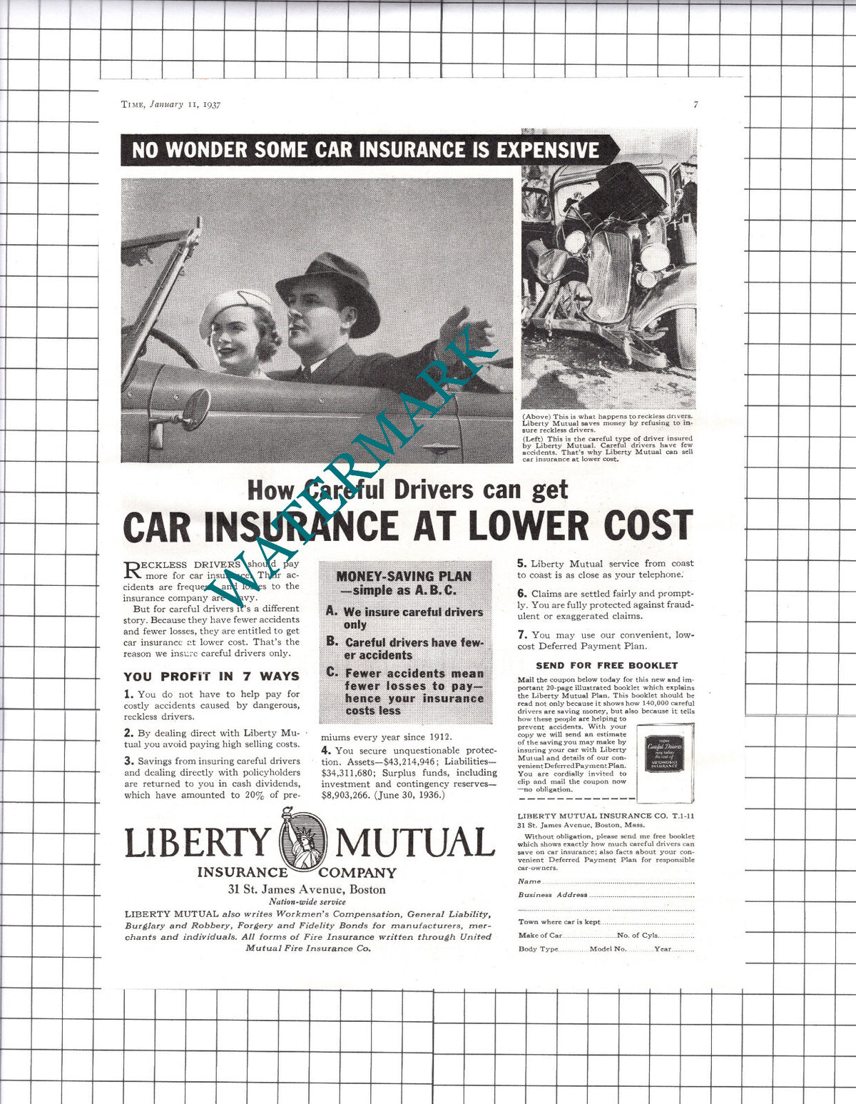 Liberty Mutual Insurance Company / Parke Davis Detroit Advert - 1937 Clipping