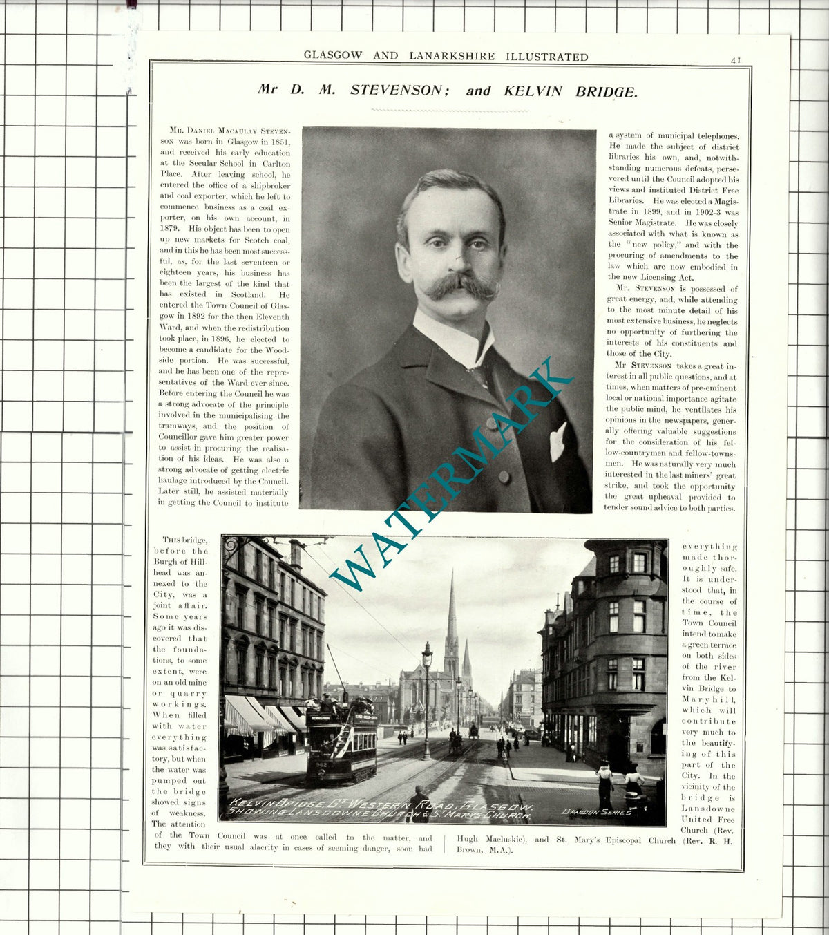 Daniel Macaulay Stevenson Glasgow /  Ex-Bailie Cleland Maryhill - 1904 Article