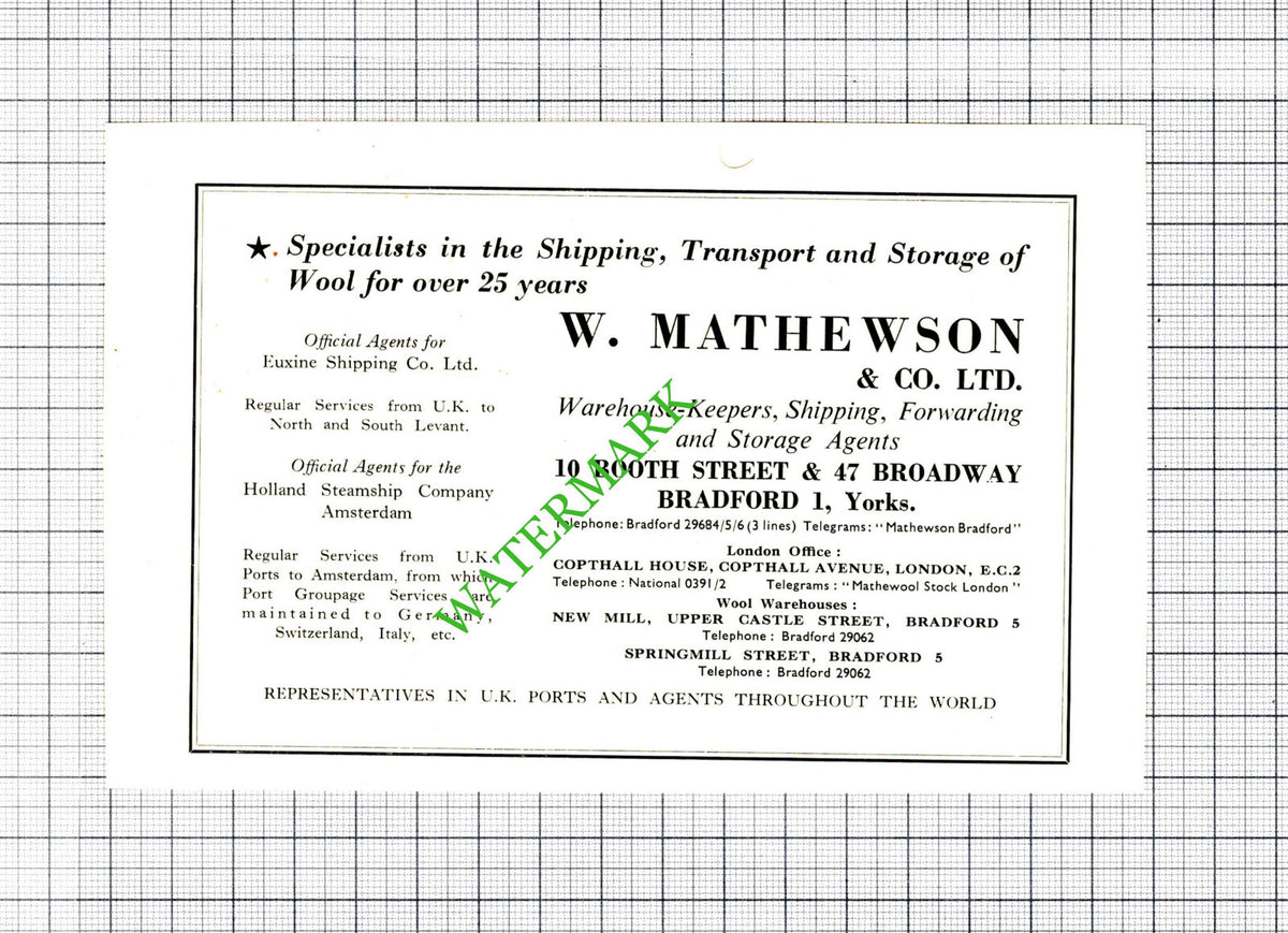 W Mathewson & Co Ltd Bradford Yorkshire Small Advert - 1957 Cutting