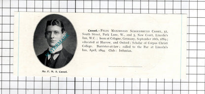 Benjamin Arther Cohen / Felix Maximilian Schoenbrunn Cassel - c.1905 Clipping
