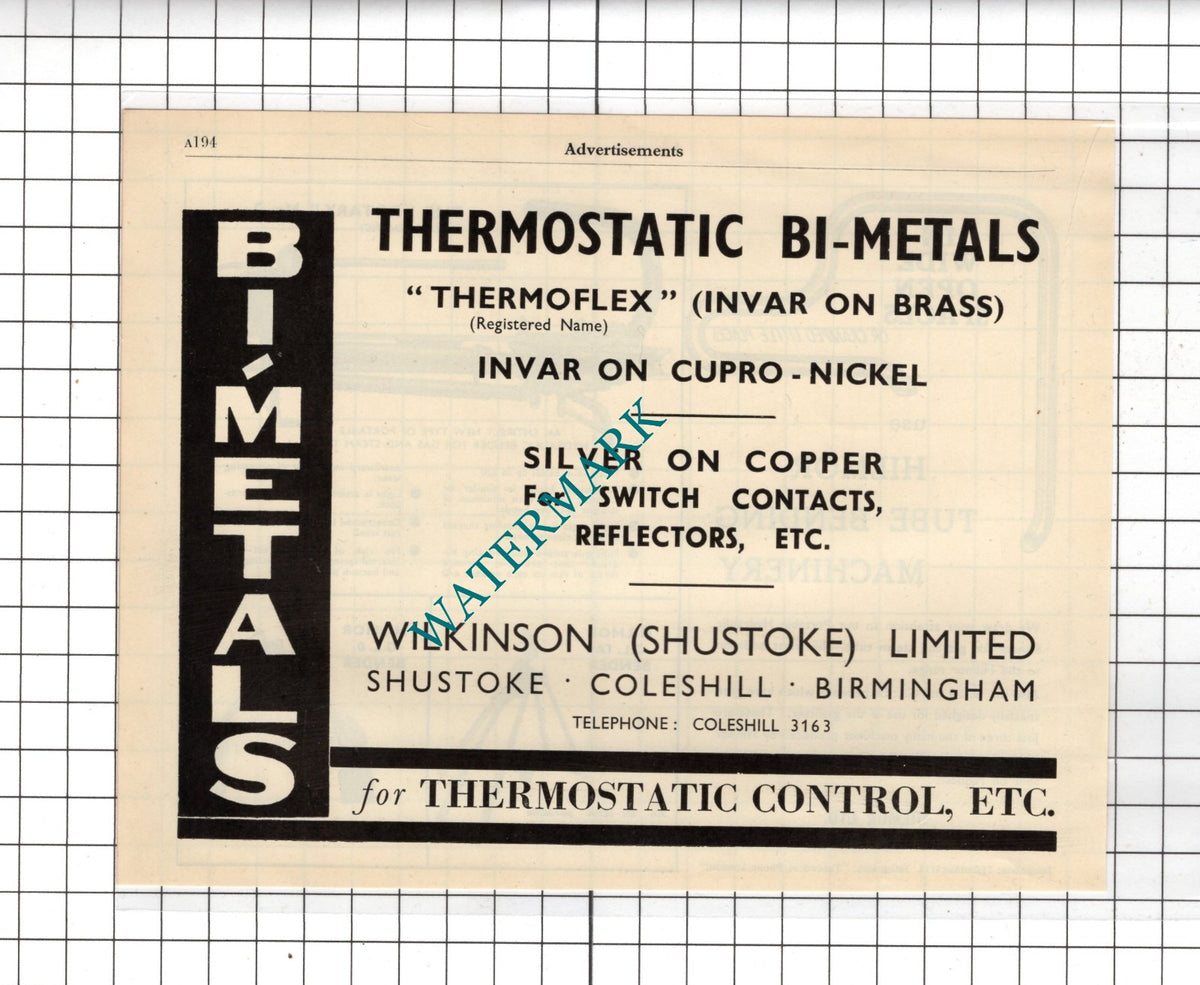 Wilkinson Shustoke Ltd Birmingham / Hilmor Ltd King's Cross London - 1951 Advert