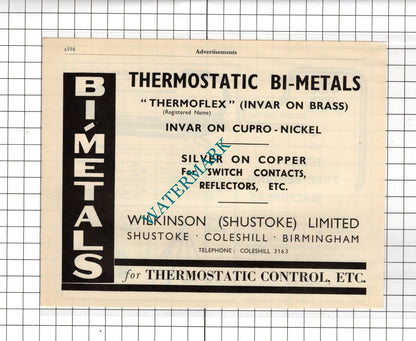 Wilkinson Shustoke Ltd Birmingham / Hilmor Ltd King's Cross London - 1951 Advert