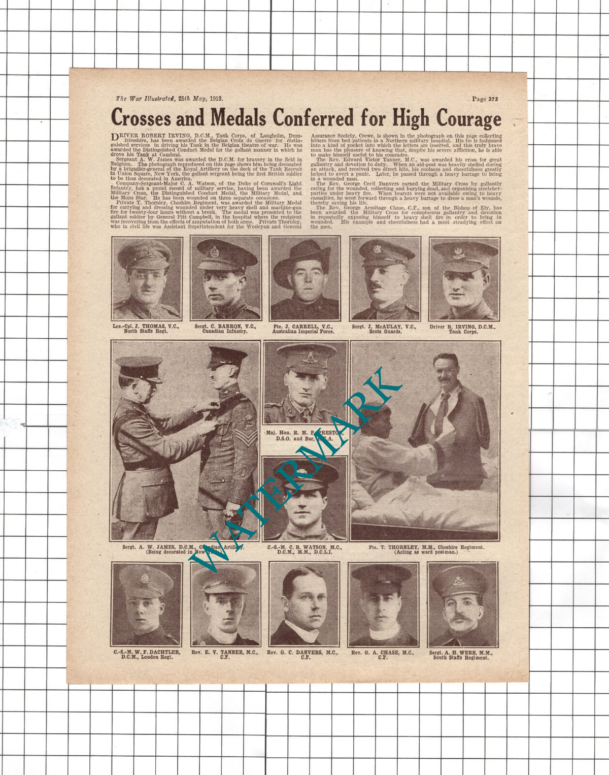 Robert Irving Langholm  Rev George Danvers Dachtler Thornley WW1 - 1918 Clipping
