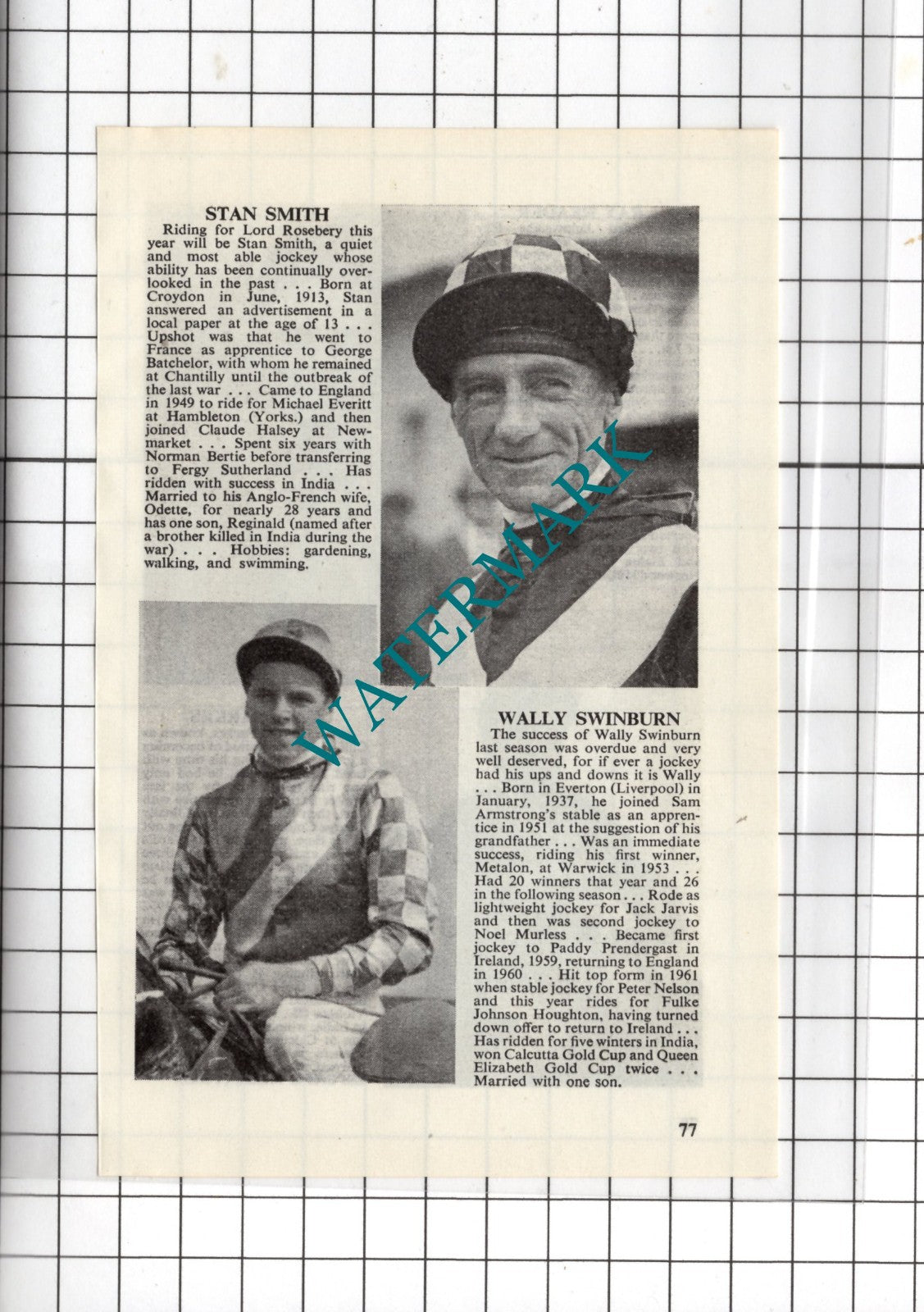 Ray Reader Leslie Clifford Parks Stan Smith Wally Swinburn Jockey- 1962 Clipping