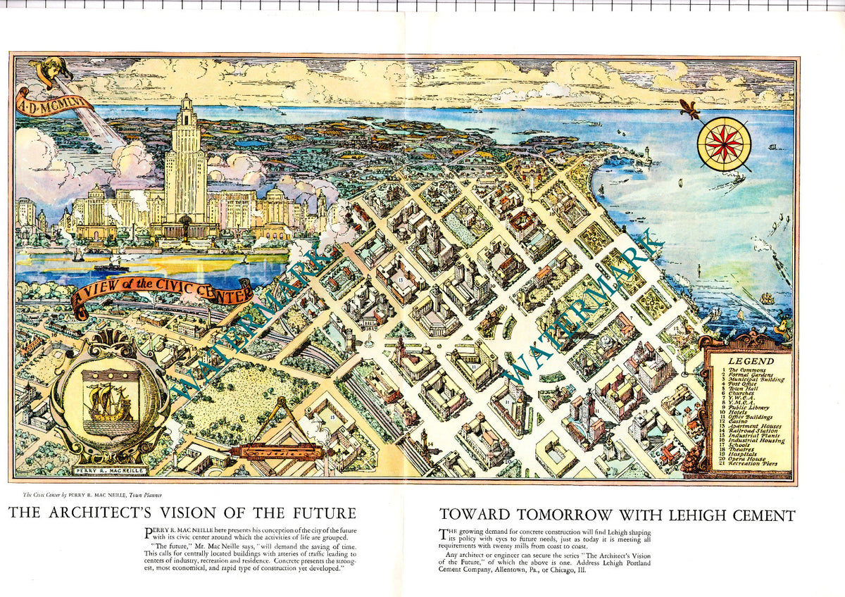 Perry R MacNeille Town Planner  Lehigh Cement Advert - 1926 Pullout Print
