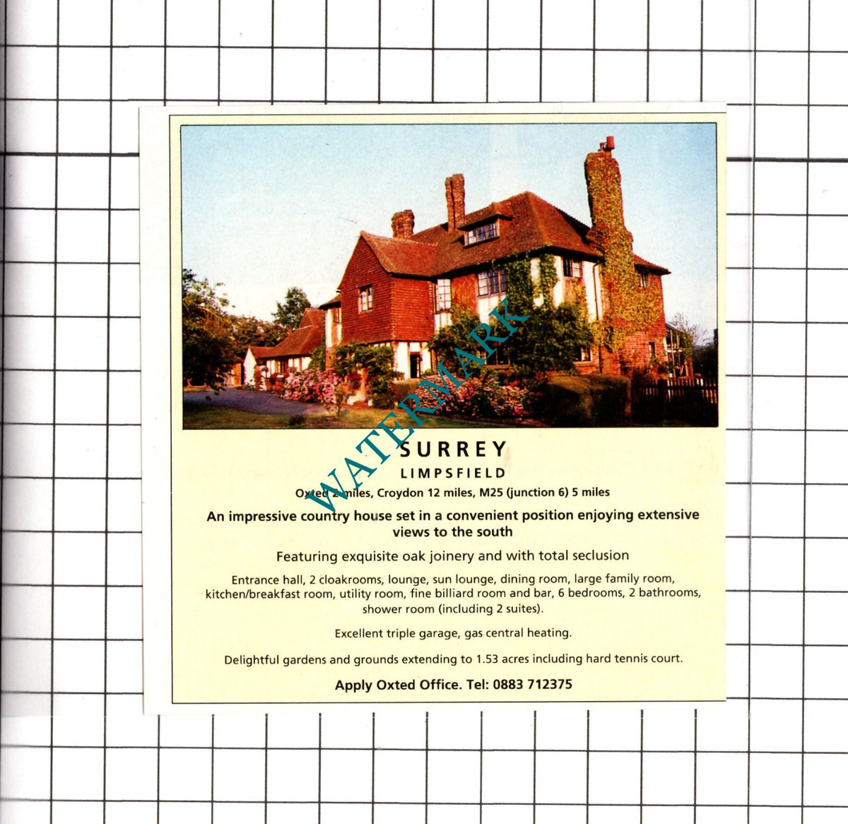 Limpsfield Surrey House Sale Advert - c.1991 Cutting