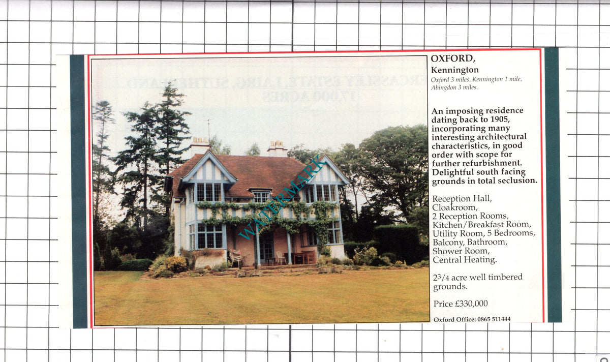 Kennington Oxford House Sale Advert  - c.1990 Clipping