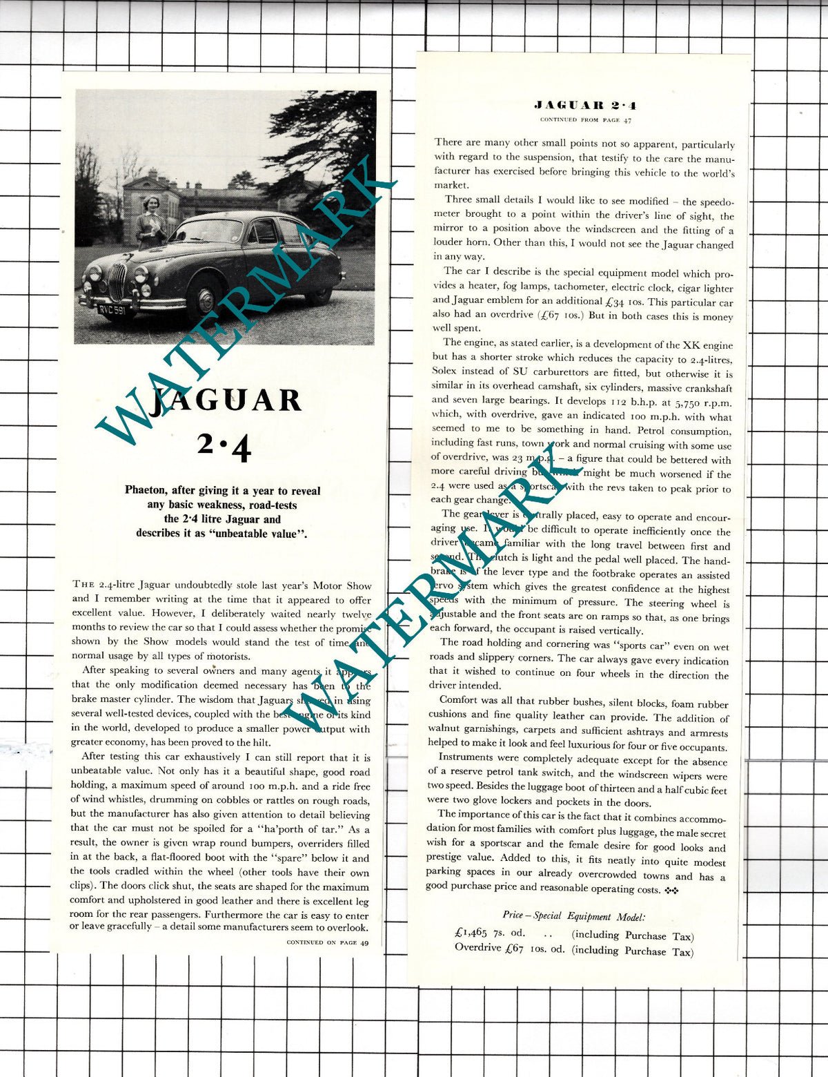 Jaguar 2.4 Car Review  - 1956  Two-Part Clipping