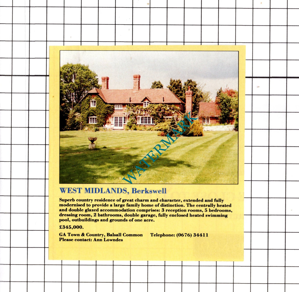 Berkswell West Midlands House Sale Advert  - 1991 Clipping / Print