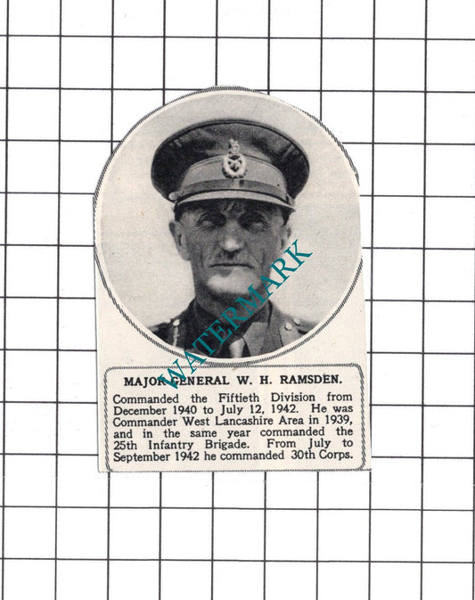 Major General W H Ramsden Fiftieth Division WW2 - 1945 Small Clipping
