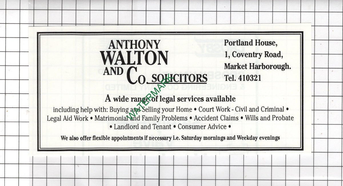 Anthony Walton and Co Market Harborough Leicestershire - 1990 Small Advert
