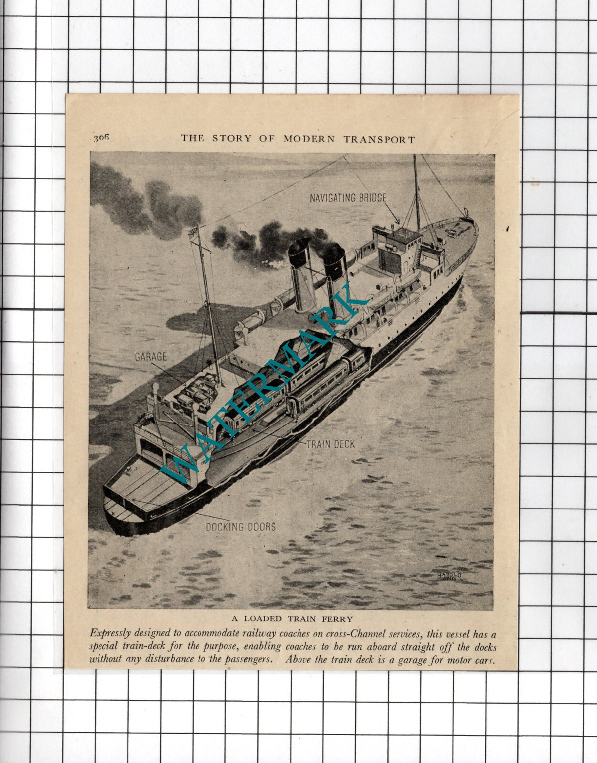 Train Ferry Diagram -  c.1950's Small Cutting