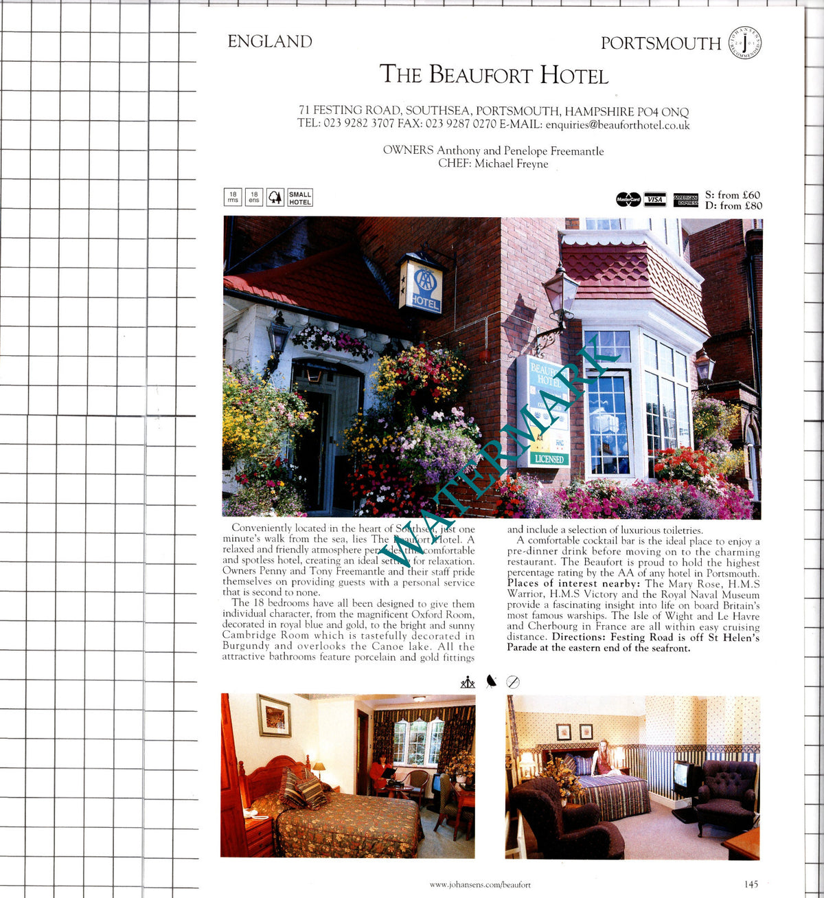Chequers Hotel Pulborough Sussex / Beaufort Hotel Southsea    - 2001 Advert