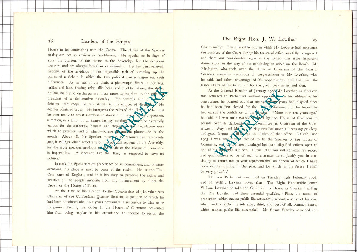 The Right Hon J W Lowther  James William Lowther  -- c.1920 Print / Article