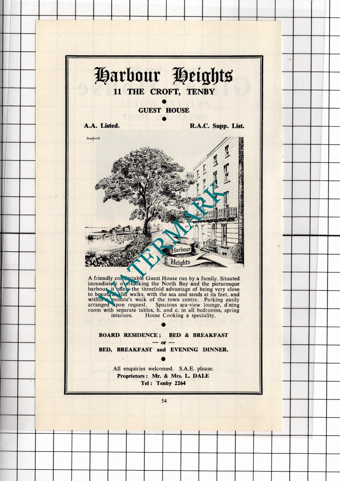 Harbour Heights Hotel Tenby Wales Dale / Giltar House Tenby  Robins -1962 ADVERT
