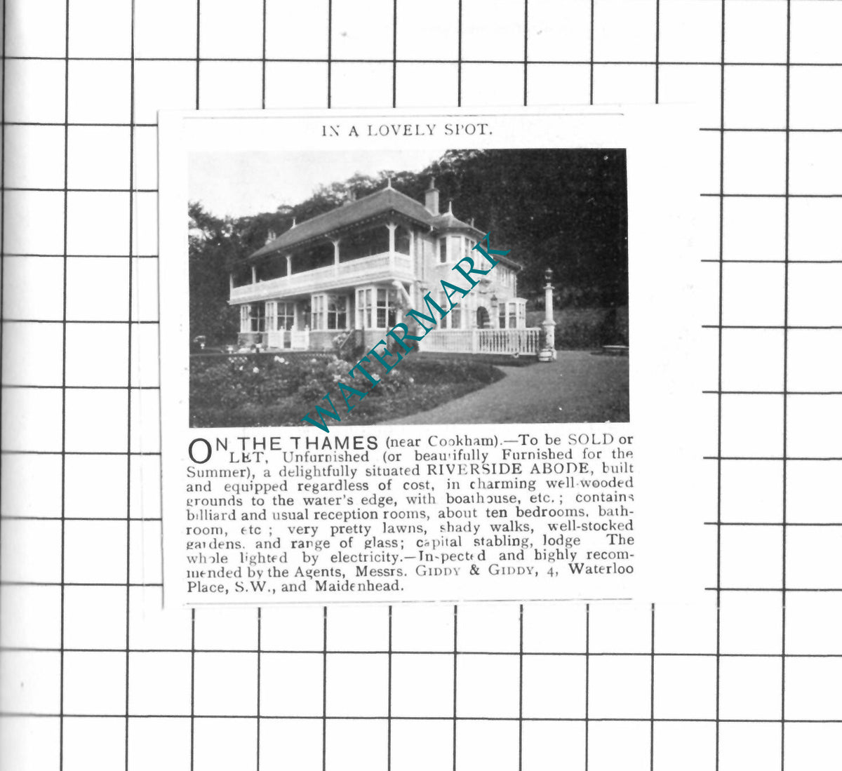 Cookham Berkshire House Advert - 1903 SMALL Clipping
