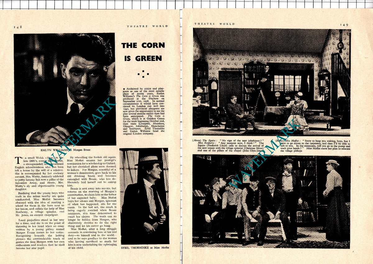 The Corn Is Green Emlyn Williams Sybil Thorndyke   - 1939 Article / Print