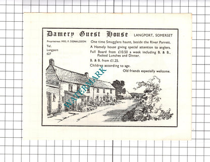 Damery Guest House Langport Somerset Donaldson / Black Swan Langport 1971 Advert