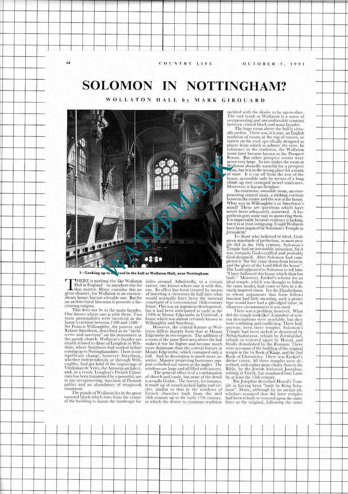Wollaton Hall Nottingham -  1991 Article / Print