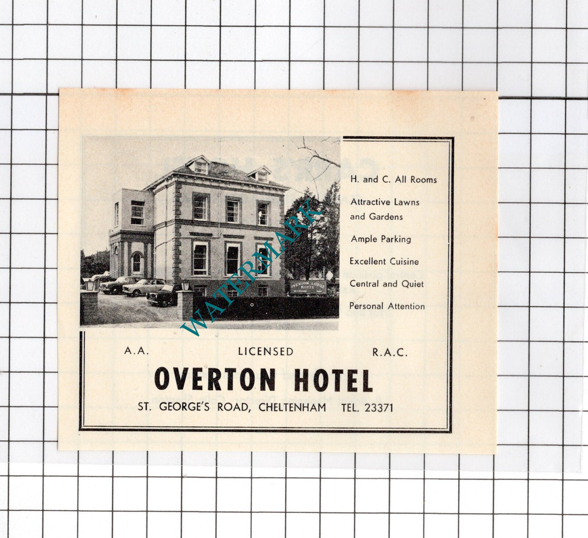 Overton Hotel Cheltenham / Carr's Hotel Colin Shenton -  c.1970s Advert