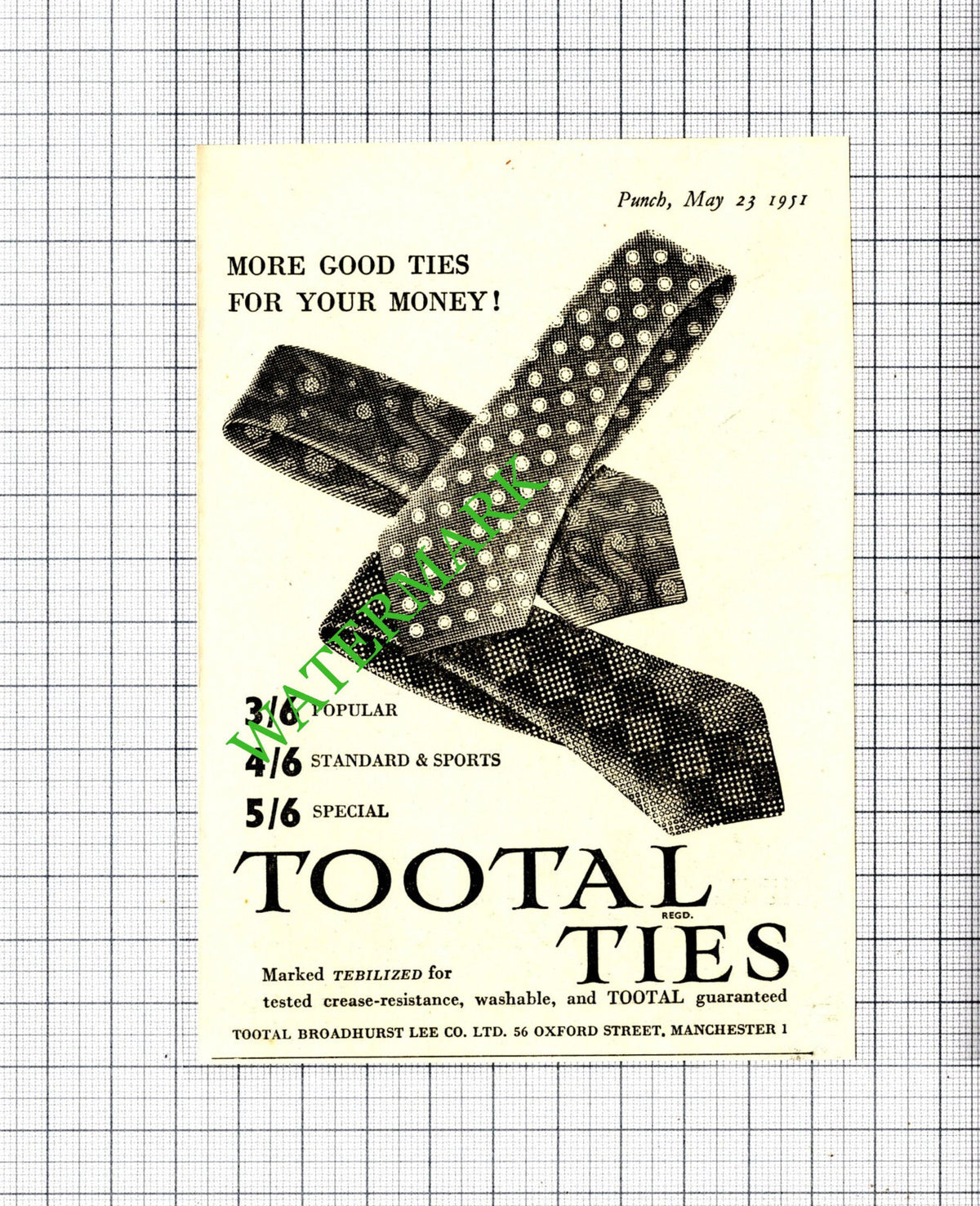 Tootal Ties Tootal Broadhurst Lee Co  Manchester SMALL ADVERT   - 1951 Cutting