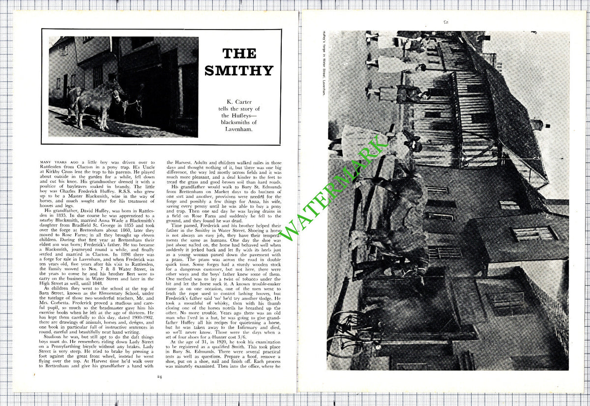 Huffey's Forge Lavenham Suffolk Charles Huffey B Deacon Carpenter  -1975 Article