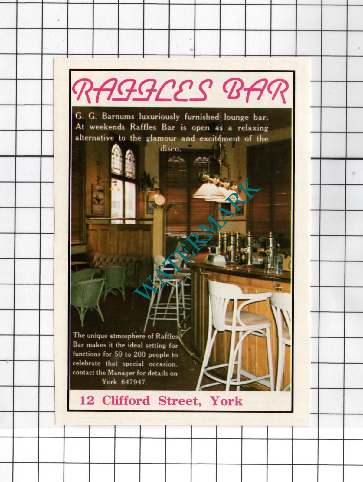 Raffles Bar Clifford Street York - 1988 Small Advert
