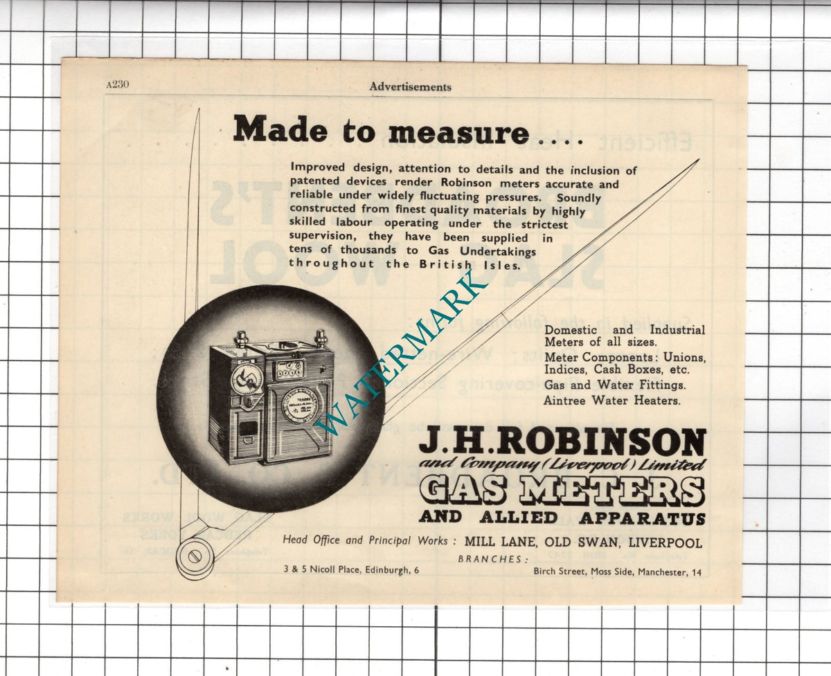 J C Broadbent & Co Slag Wool Redcar J H Robinson Liverpool Gas Meter 1951 Advert