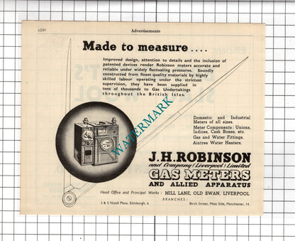 J C Broadbent & Co Slag Wool Redcar J H Robinson Liverpool Gas Meter 1951 Advert