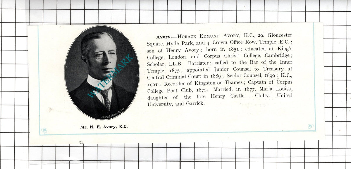 Mr Horace Edmund Avory KC  - c.1905 Clipping