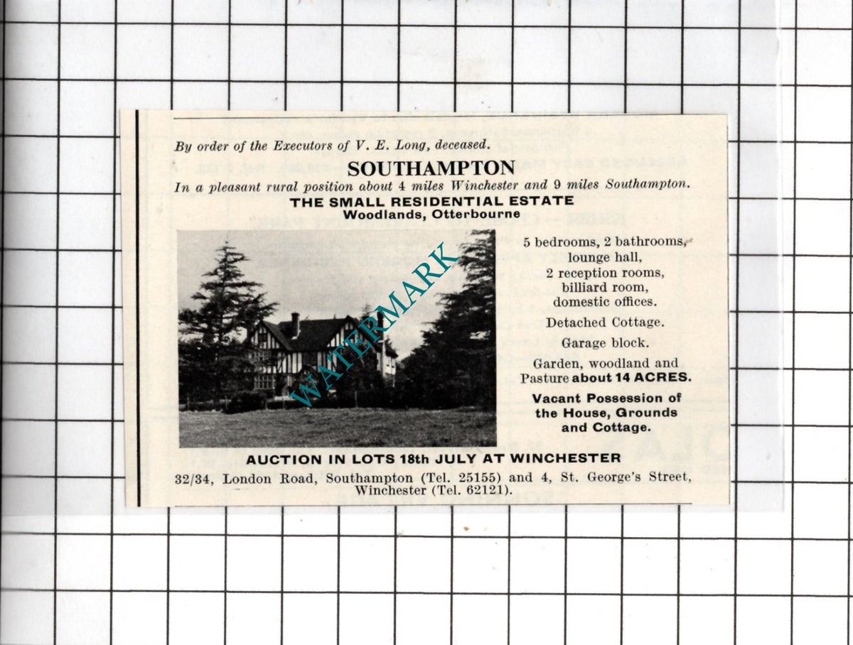 Woodlands Otterbourne Southampton V E Long -  1967 SMALL House Sale Advert