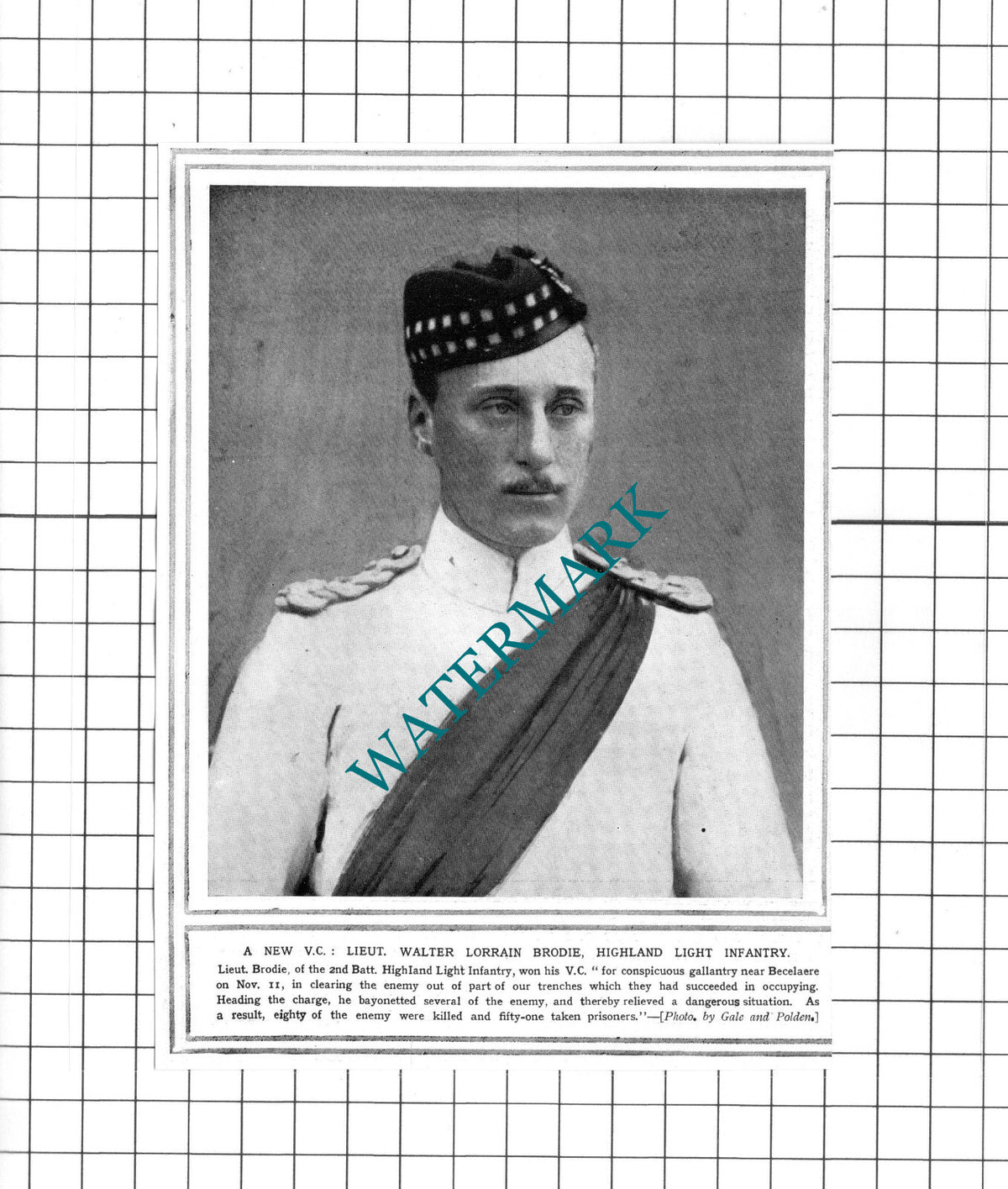 Lieut Walter Lorrain Brodie Highland Light Infantry WW1  - 1914 Clipping / Print